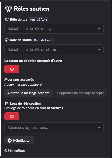 Panneau des rôles soutien